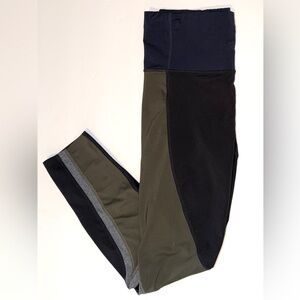 Athleta Spar Colorblock 7/8 Leggings Black Navy Olive Pocket Drawstring Sz S